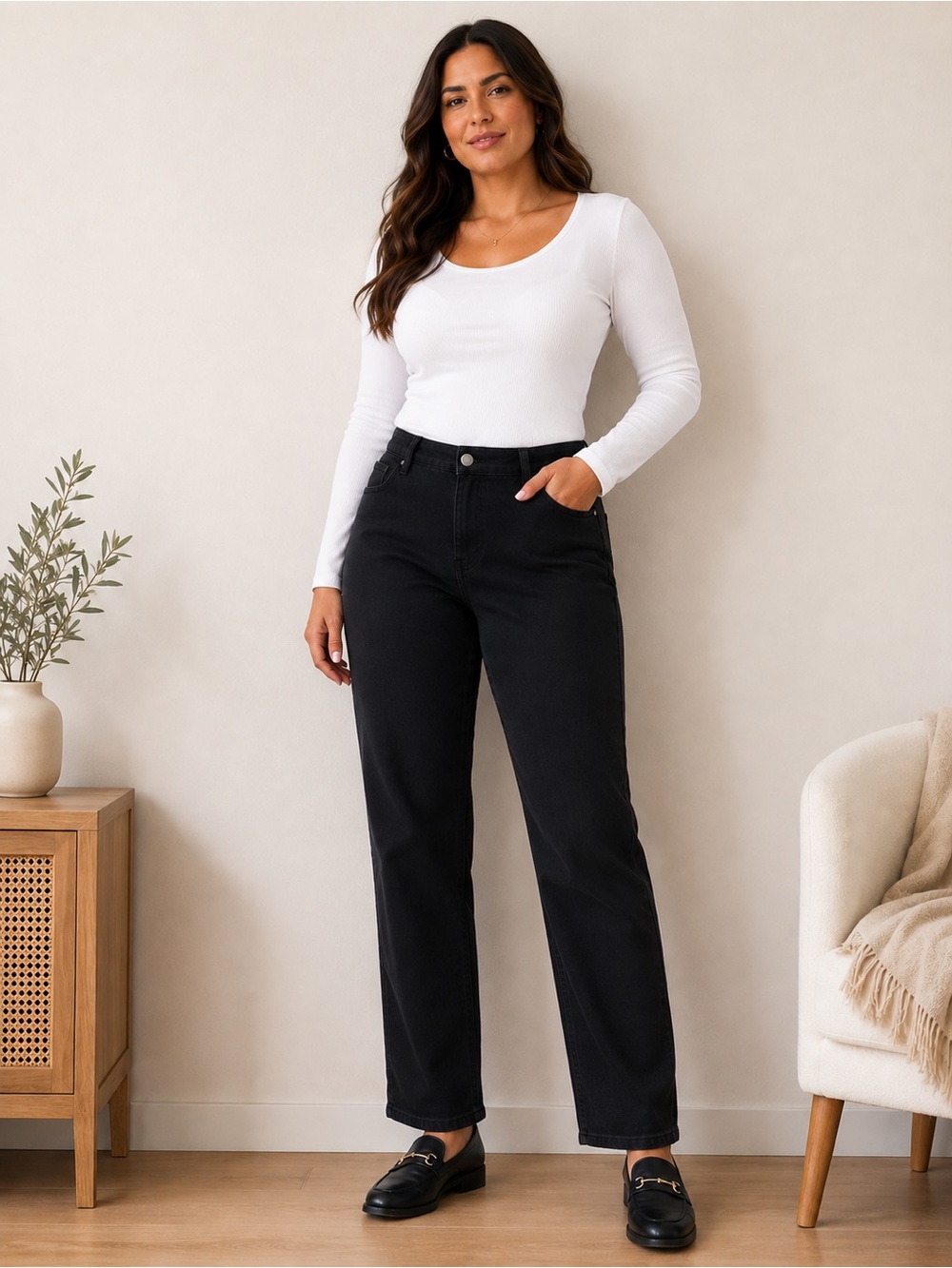 Wilfred Free Black High Rise Straight Leg Jeans Size 8